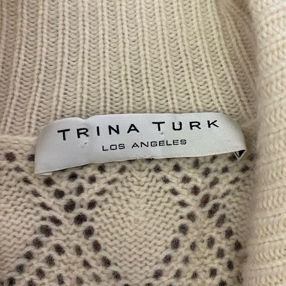Trina Turk Cashmere and Wool High Neck Buttoned Pointelle Knit Cardigan (M) - Picture 5 of 6